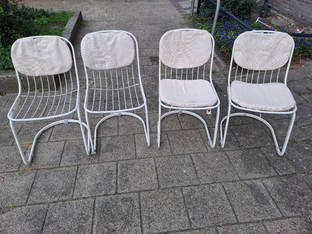 4 Gastone Rinaldi jaren 70 stoelen kleur wit, Ophalen, Gebruikt, Wit, Vier