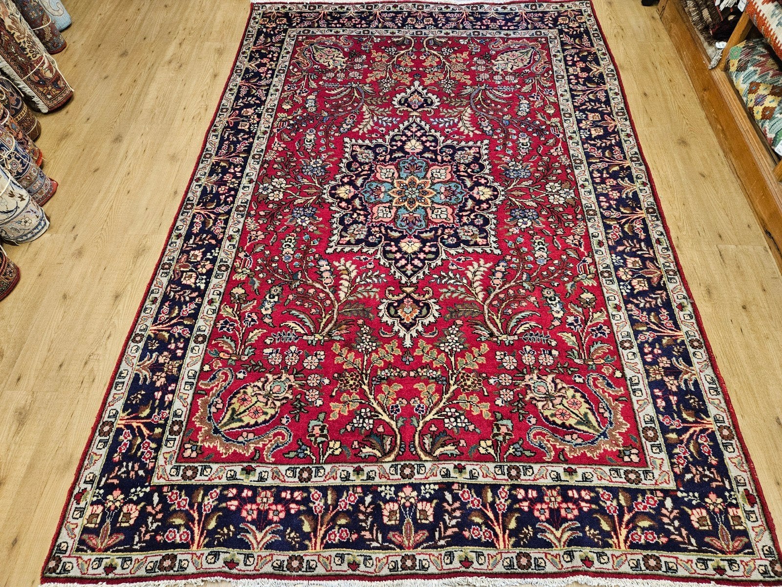 Vintage handgeknoopt perzisch tapijt tabriz 298x197, Info@SlatsAntiek.nl, Tweedehands, Perzisch, 150 tot 200 cm
