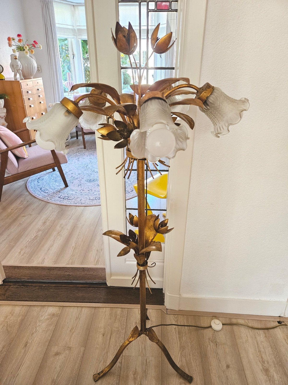 Vintage Hollywood Regency gilded Hans Kögl style vloerlamp, .., Gebruikt, Hollywood Regency vintage design mid century, 100 tot 150 cm