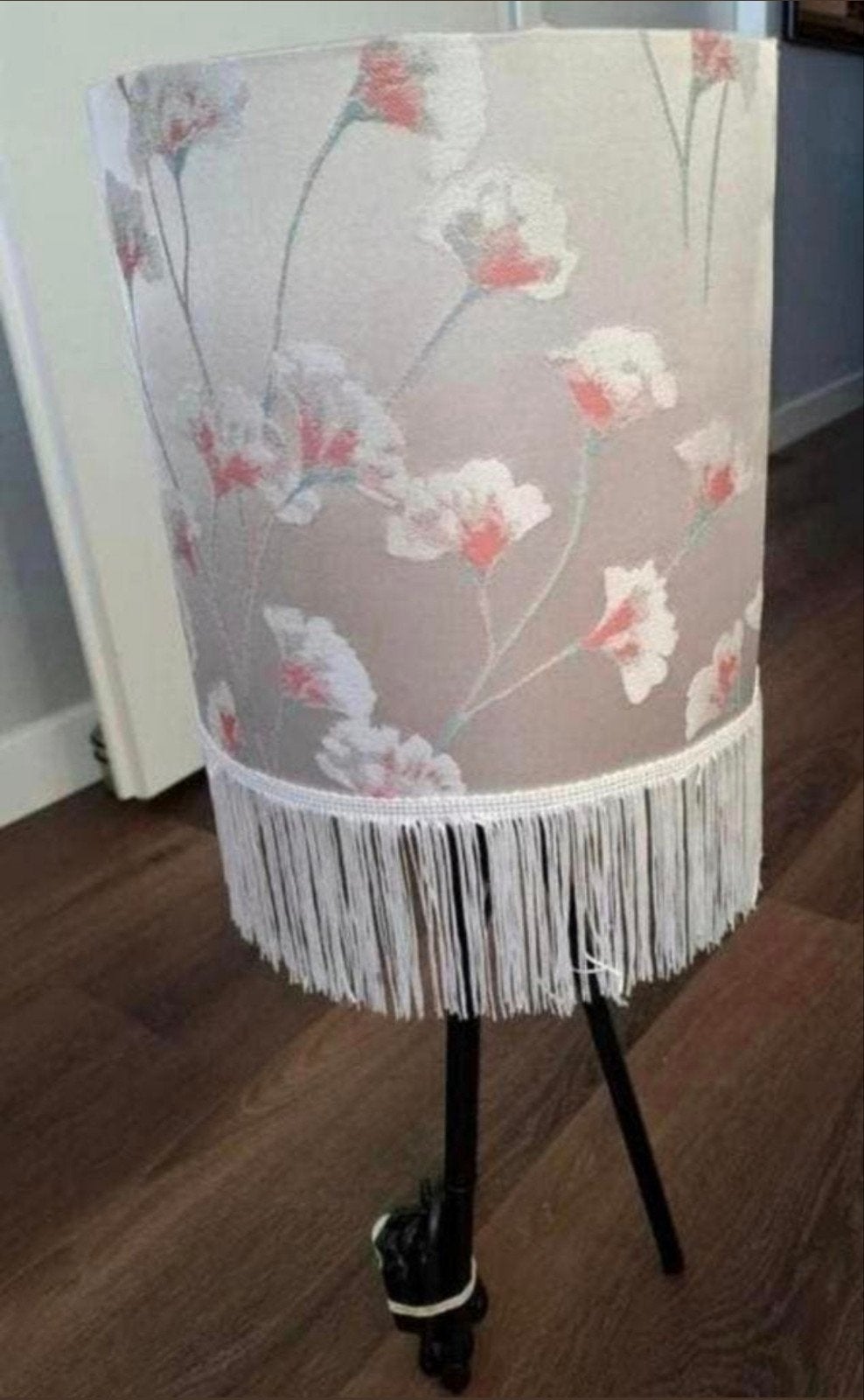 Handgemaakte lampenkap met bloemenprint en franje, Ophalen of Verzenden
