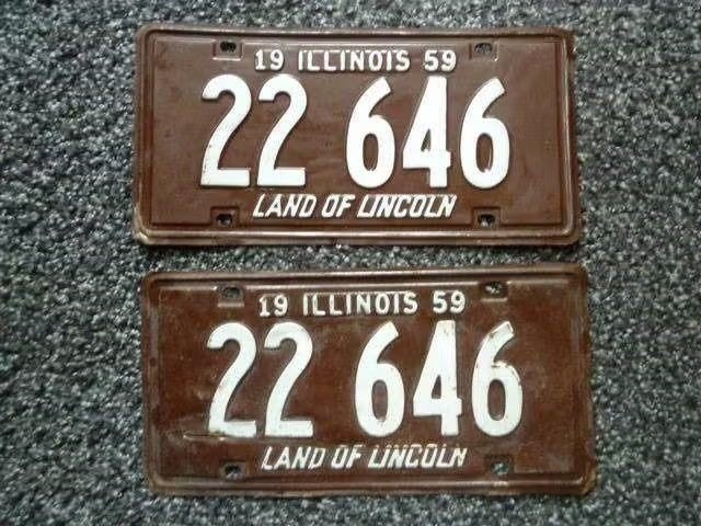 Paar USA License plate / kentekenplaten Illinois 1959 USA, Verzenden, Gebruikt, Auto's