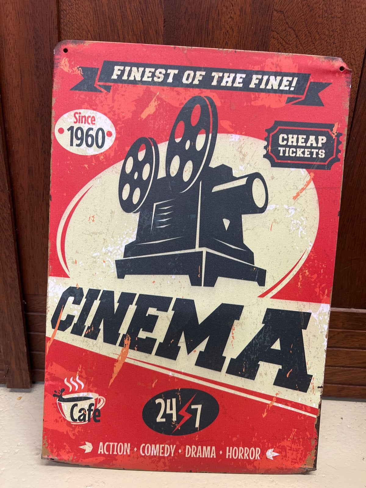 Vintage Cinema Plaat - Retro Film Decoratie, Vintage, Ophalen of Verzenden, Zo goed als nieuw, Metaal