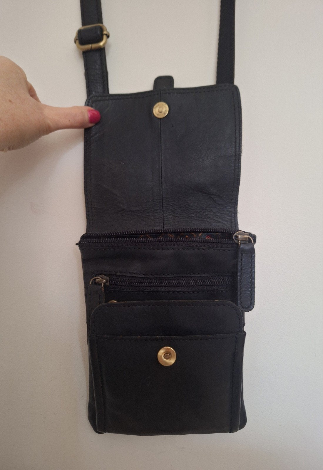 Zwart leren mini crossbody compacte uniseks verstelbare tas, Overige merken, Zwart, Ophalen of Verzenden, Zo goed als nieuw