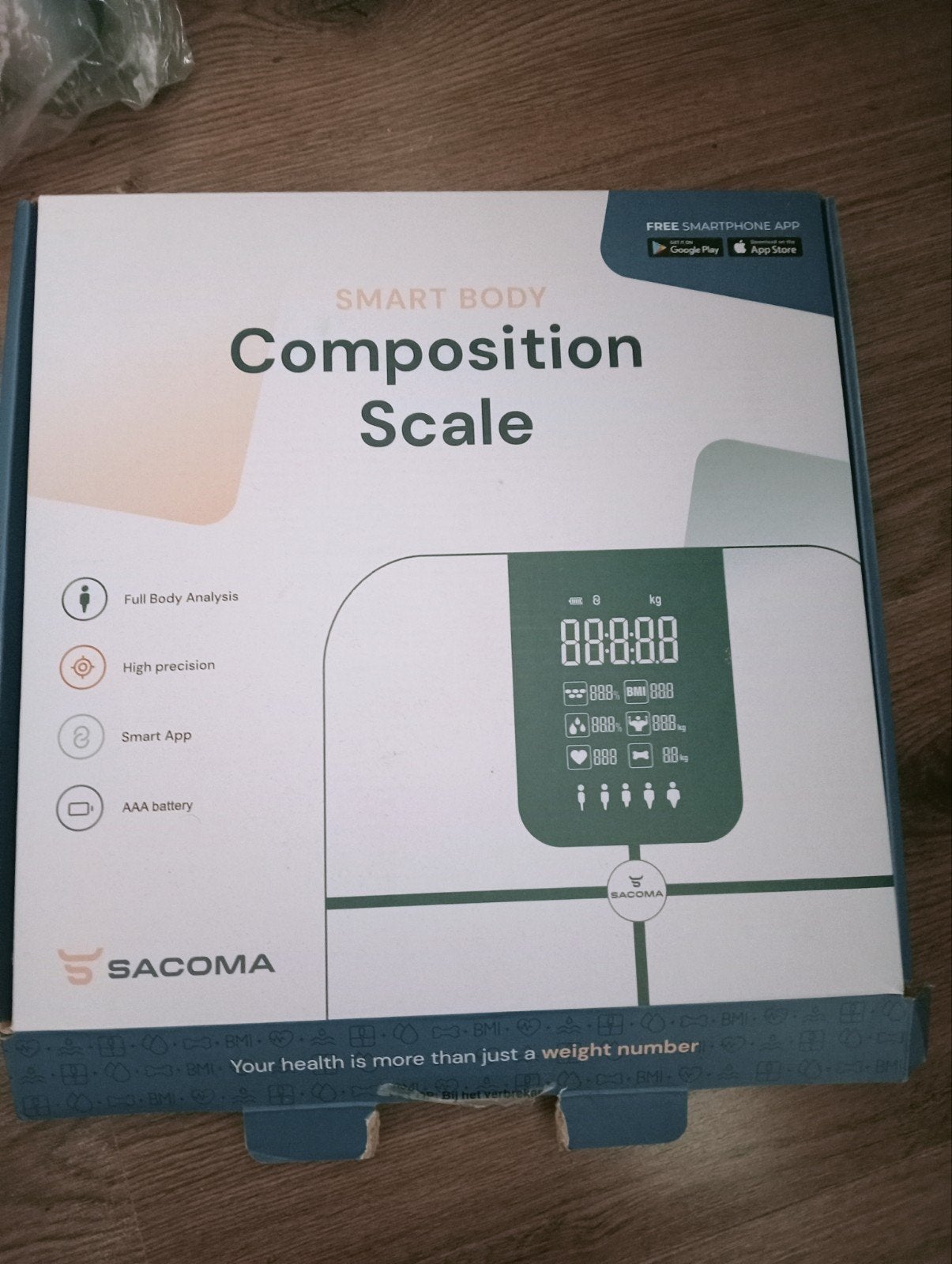 Sacoma Smart Body Composition Scale - Personenweegschaal, 100 kg of meer, Ophalen of Verzenden, Personenweegschaal, Fijner dan 1 gram