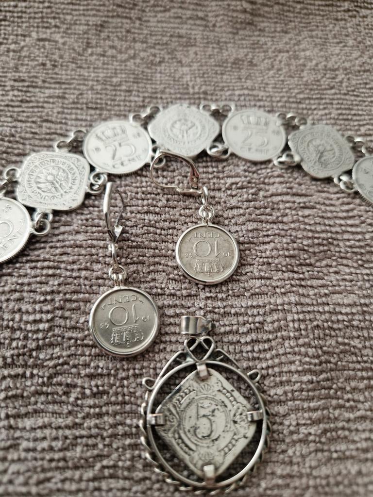 Unieke vintage sieradenset met Nederlandse munten uit 1948!!, Sieraden, Tassen en Uiterlijk, Ophalen of Verzenden, Zilver, Zilver