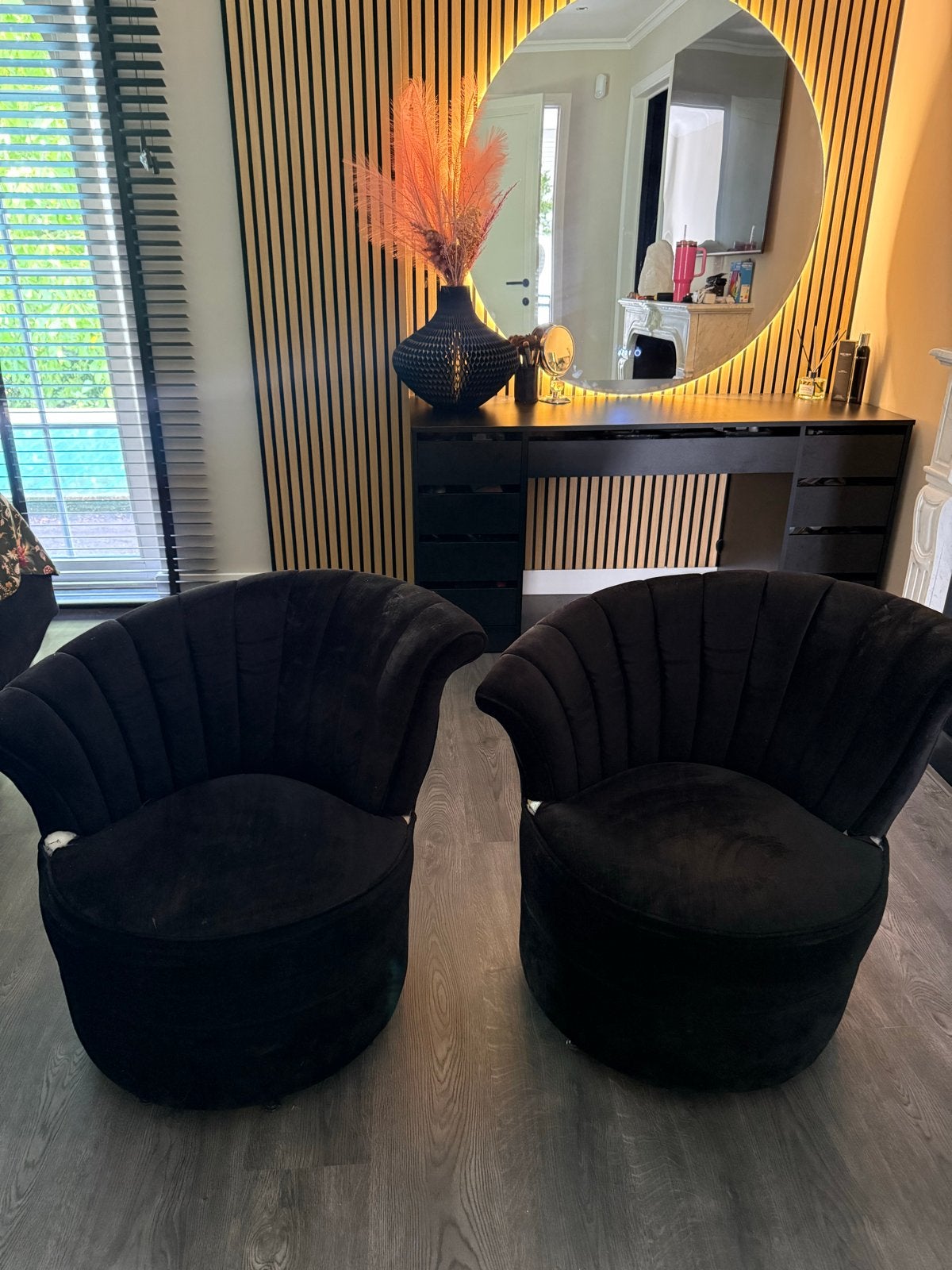 Eichholtz fauteuils - Zwart fluweel, Huis en Inrichting, Stoelen, Gebruikt, Twee, Stof, Zwart, Ophalen