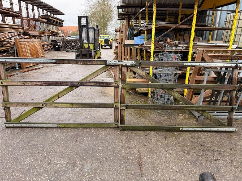 Houten poort gebruikt 400x120 cm, Ophalen, Met poort, Gebruikt, Tuinhek