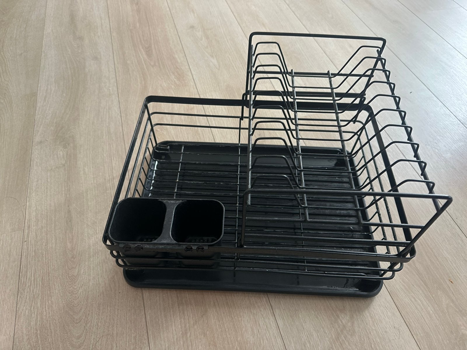 Zwart afdruiprek met lekbak en bestekhouder, Gebruikt, Bordenrek, Ophalen of Verzenden, Zwart