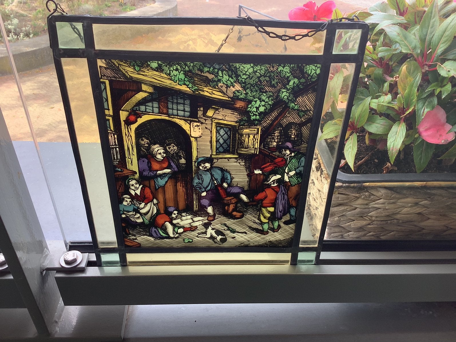 Glas in Lood  fam. tafereel uit 1934  puntgaaf 👌, Ophalen of Verzenden
