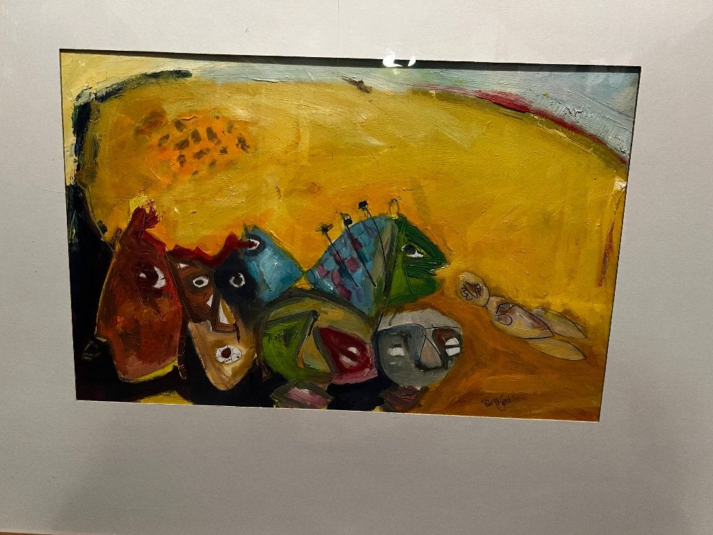 Schilderij "Vissen". Paul vd Geest., Antiek en Kunst, Kunst | Schilderijen | Modern, Acrylverf, Passe-partout, Papier/karton, Ophalen of Verzenden