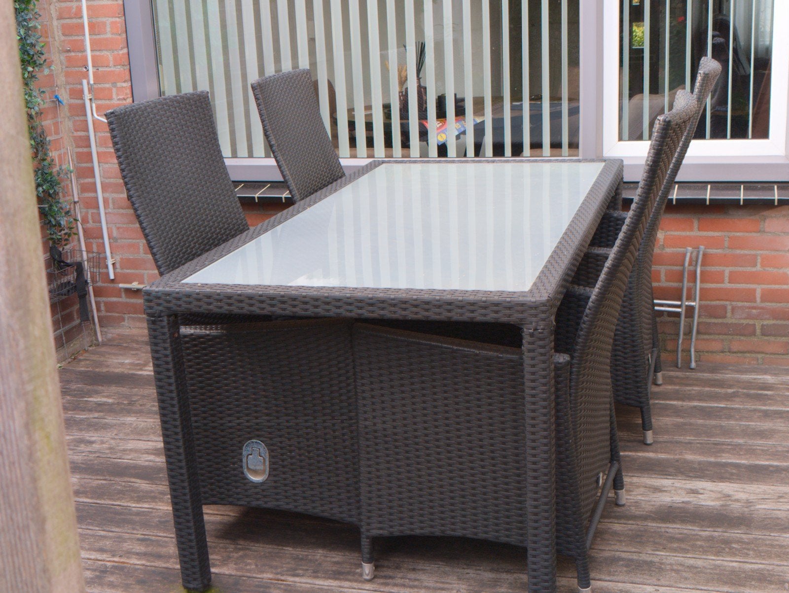 Pure Collection Wicker Tuinset met Glazen Tafel en 4 Stoelen, 4 zitplaatsen, Gebruikt, Ophalen of Verzenden, Wicker