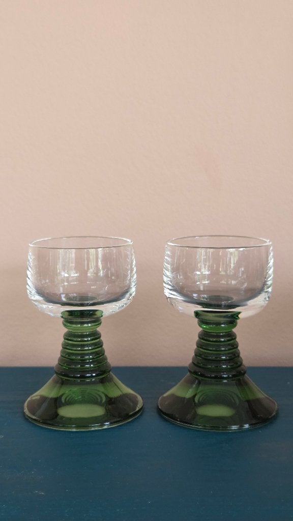 2 Vintage Roemer aperitiefglazen/borrelglazen groene voet, Ophalen of Verzenden