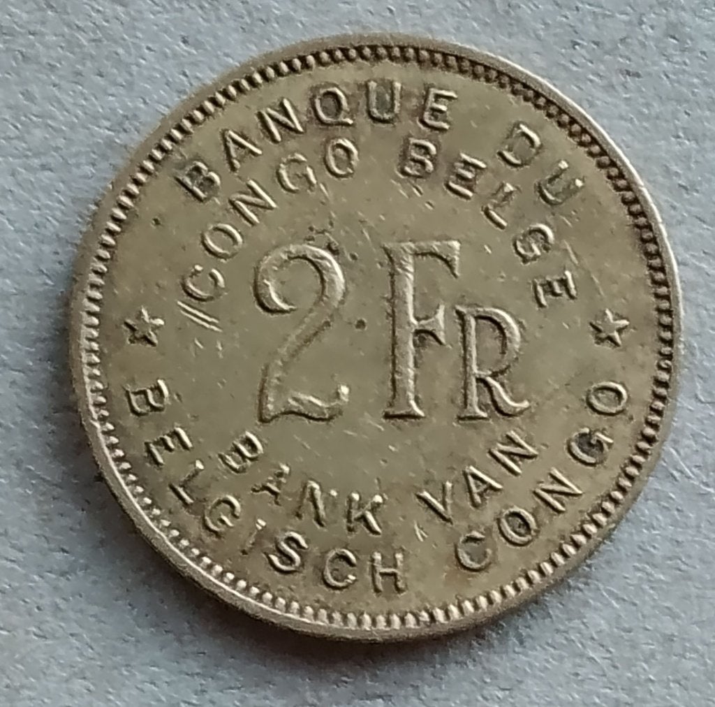 Belgisch Congo, 2 francs 1947, Ophalen of Verzenden, Overige landen, Losse munt