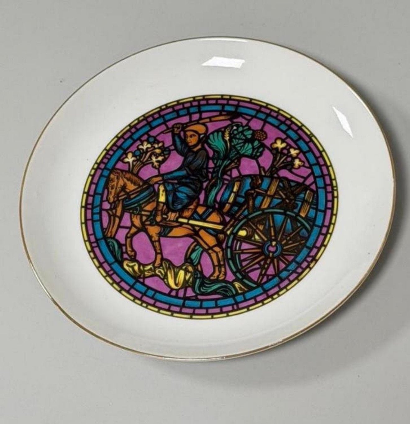 Vintage religieus glas-in-lood stijl wandbord – 19cm – Korea, Antiek en Kunst, Antiek | Wandborden en Tegels, Ophalen of Verzenden