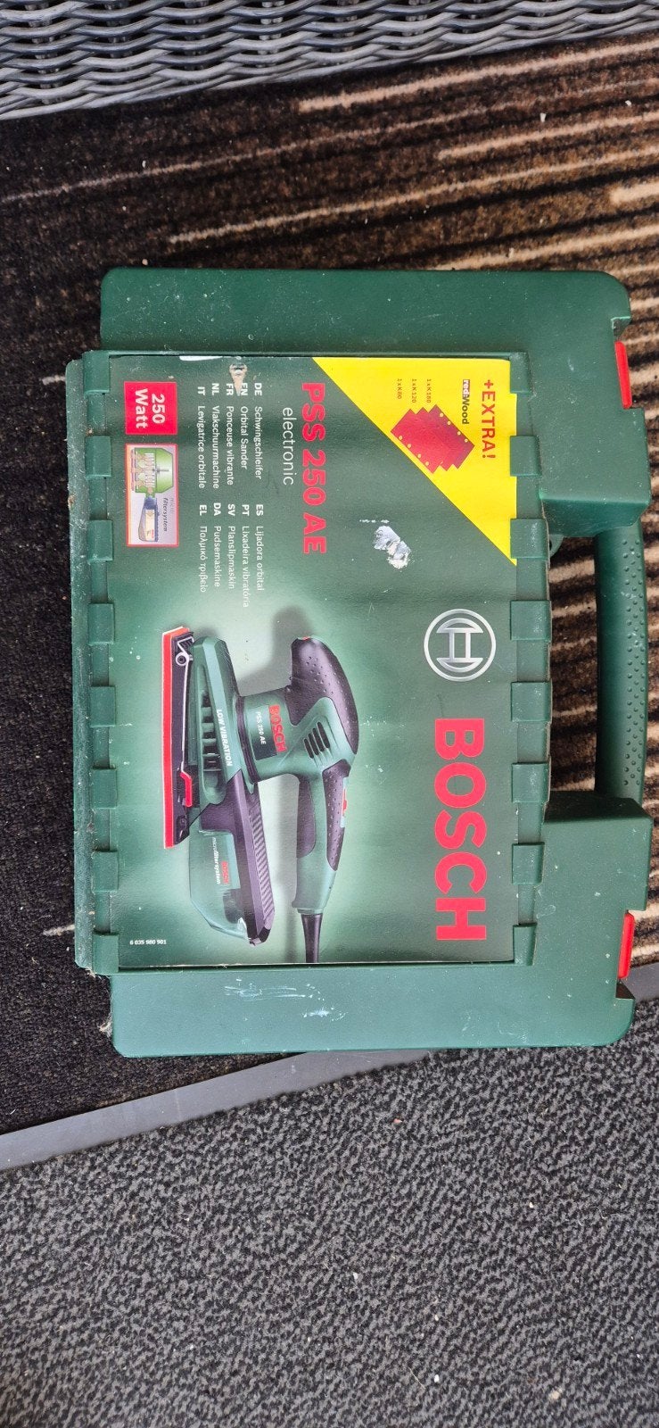 Bosch PSS 250 AE vlakschuurmachine met koffer, Ophalen of Verzenden, Gebruikt, Minder dan 600 watt, Vlakschuurmachine
