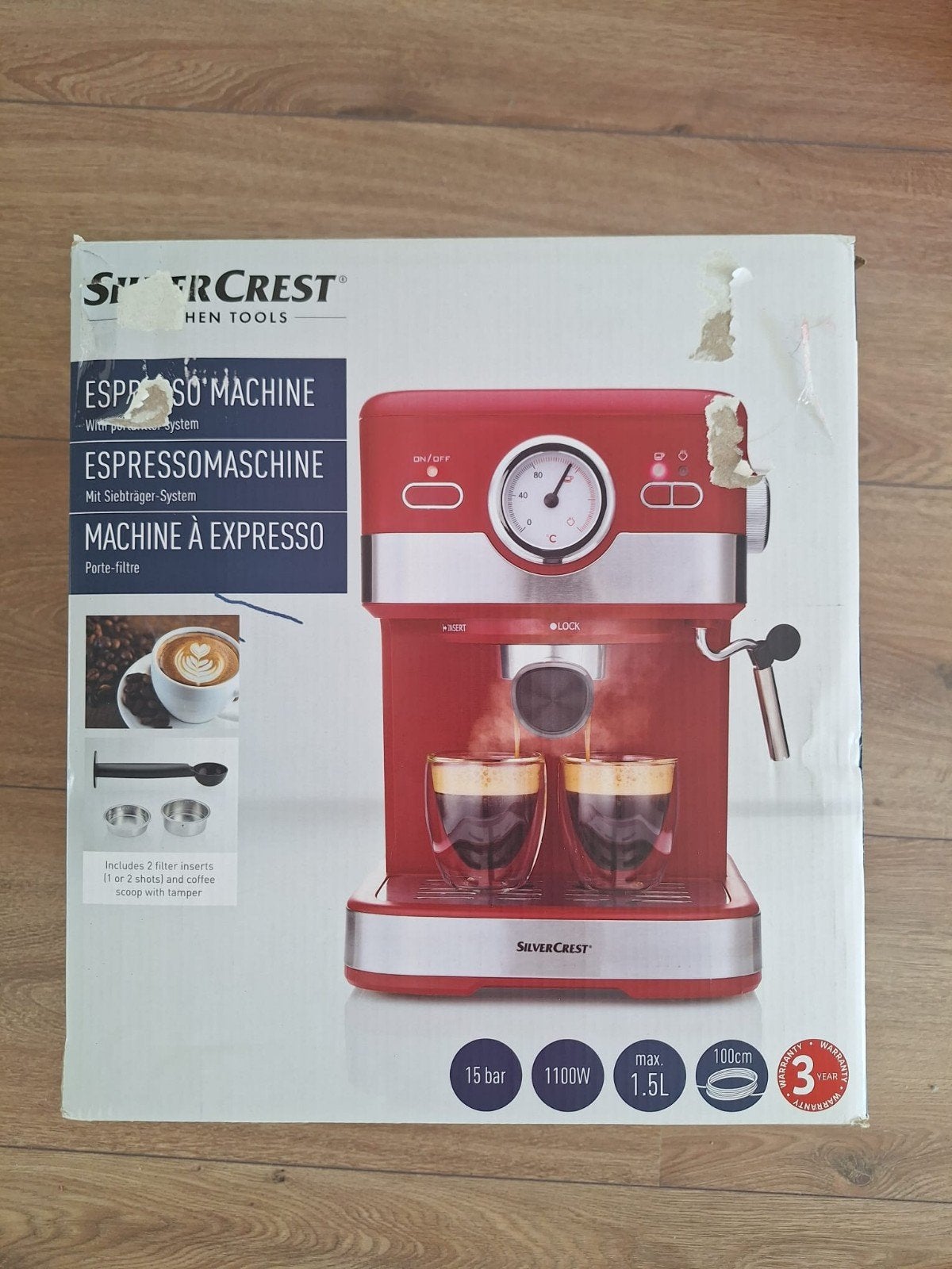 SilverCrest SEM1100 C3 Espressomachine - Nieuw in doos, Witgoed en Apparatuur, Koffiezetapparaten, Espresso apparaat, 10 kopjes of meer