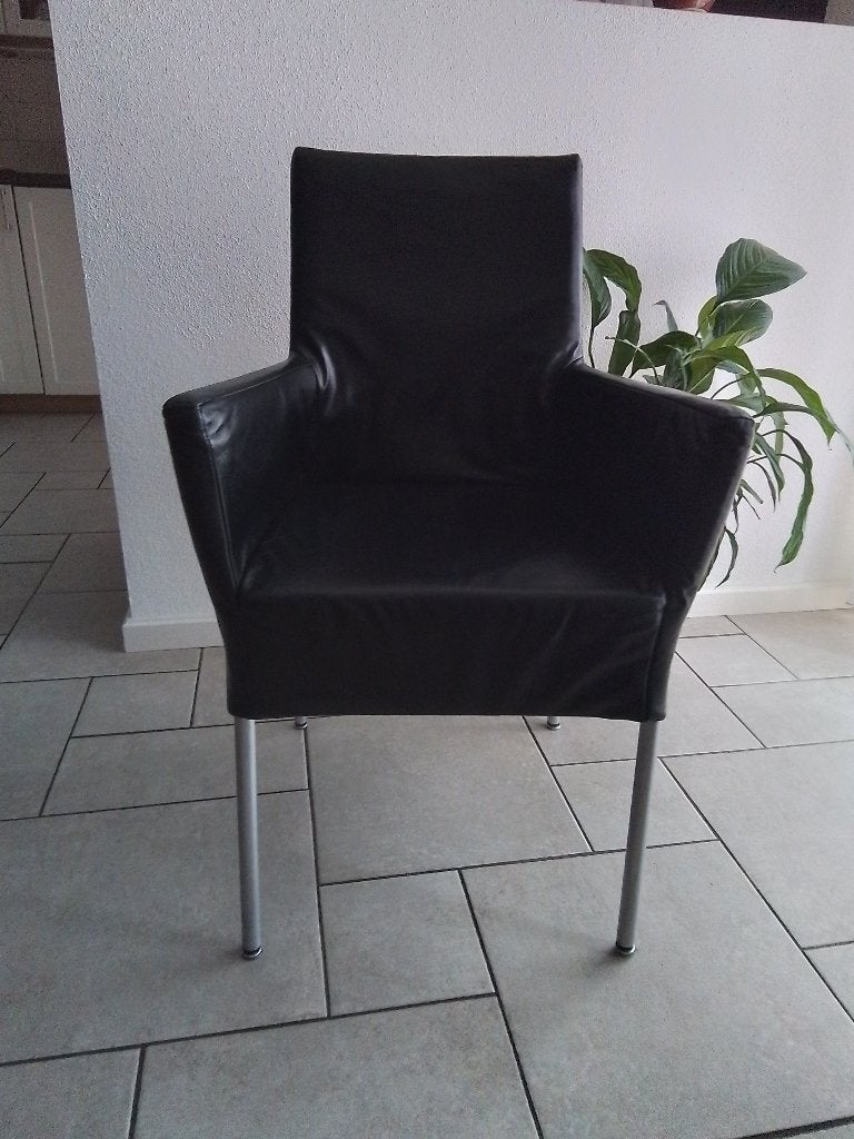 6 Comfortabele leren eetkamerstoelen, Ophalen, Gebruikt, Zwart, Leer