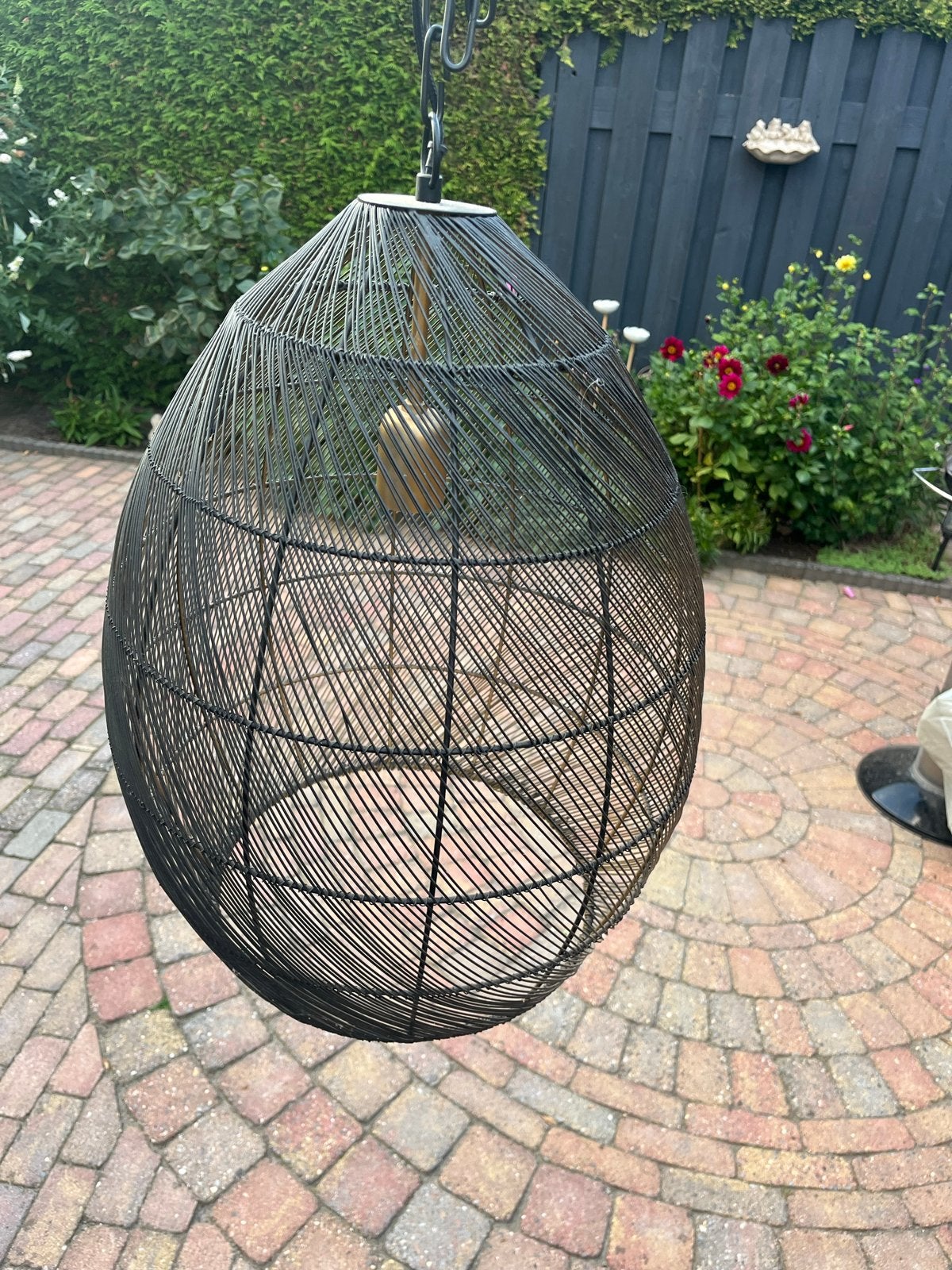 Zwarte draadlamp, hanglamp, sfeervol, 50cm hoog, Huis en Inrichting, Lampen | Hanglampen, Ophalen, Gebruikt, Metaal, E27 (groot)