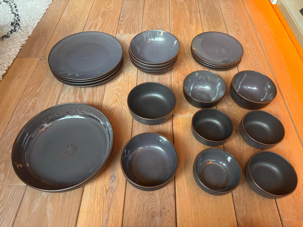 Elin Servies Action antraciet/bruin 21 delig, Ophalen, Keramiek, Zo goed als nieuw, Effen
