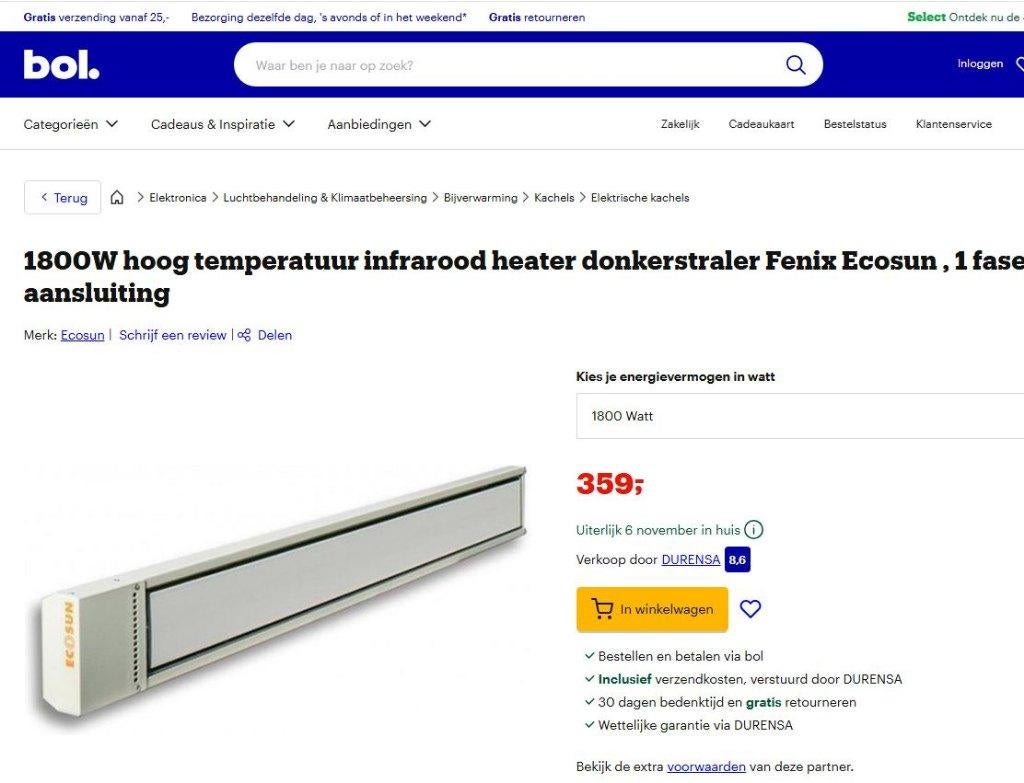NIEUW in ver pakking Infrarood verwarming serre 180 cm, Doe-het-zelf en Verbouw, Verwarming en Radiatoren, Ophalen, Minder dan 30 cm