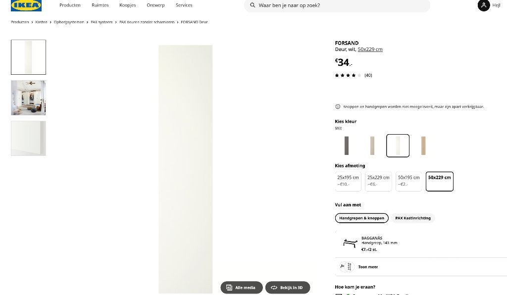 5x IKEA FORSAND deur PAX 50x229 cm wit – 4x nieuw in doos, Ophalen, 200 cm of meer, Nieuw, 50 tot 100 cm