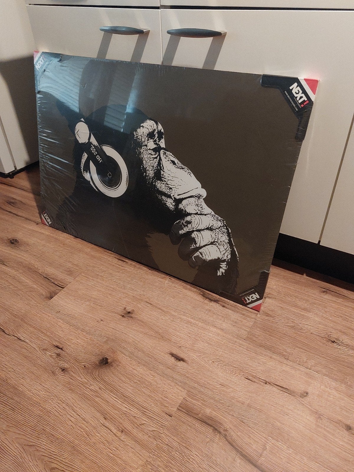 Banksy Apen met koptelefoon - Canvas Schilderij, Antiek en Kunst, Kunst | Schilderijen | Modern, Op houten frame, Ophalen of Verzenden
