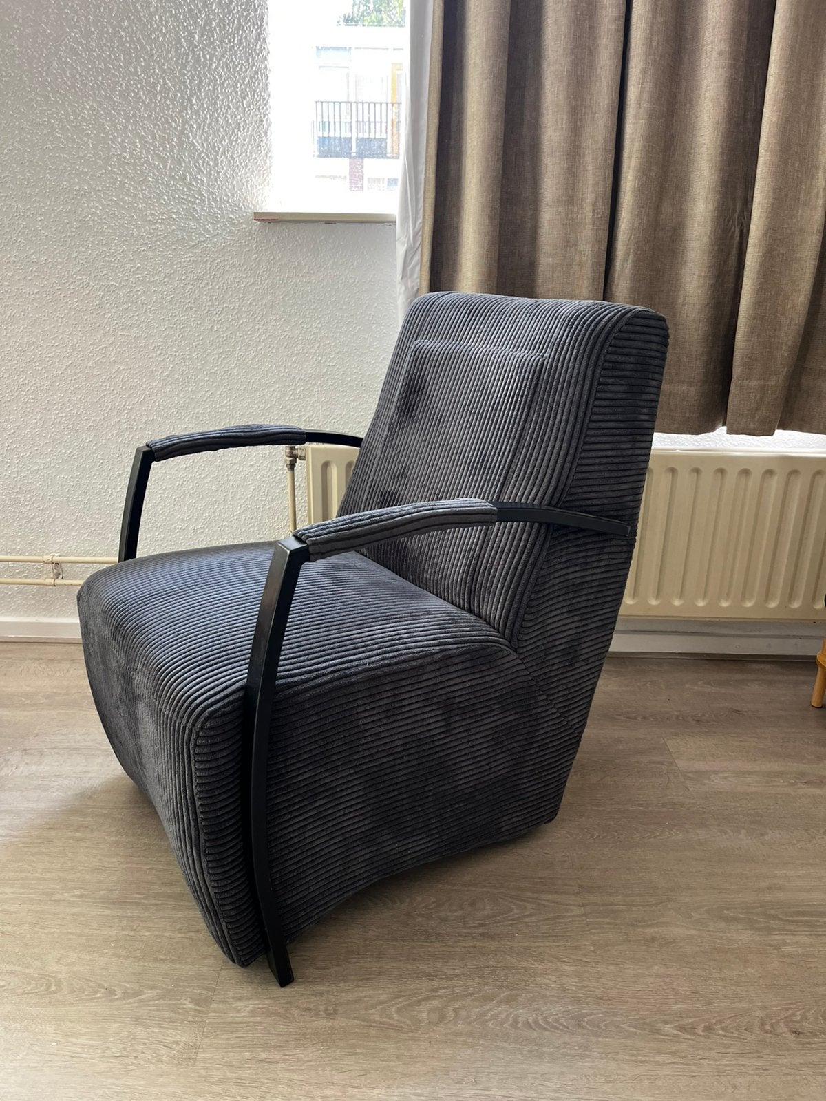 Corduroy Fauteuils donker grijs, Ophalen of Verzenden, Zo goed als nieuw, 75 tot 100 cm, 50 tot 75 cm