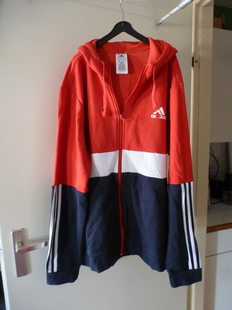 ADIDAS hoodie vest rood wit blauw 44 -GRATIS zend, Overige kleuren, Verzenden, Maat 42/44 (L), Fitness of Aerobics