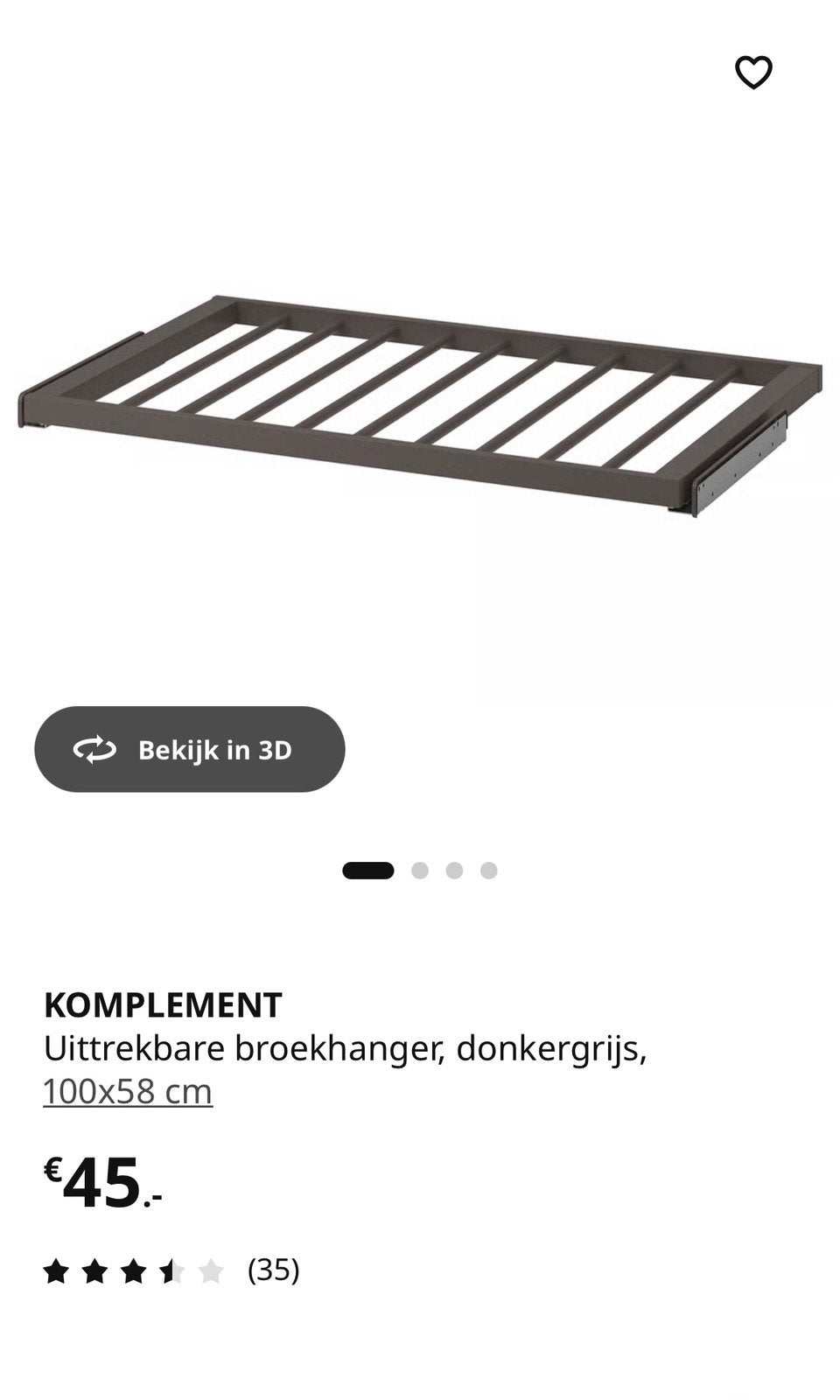 Komplement uitrekbare broekhanger, Ophalen, Nieuw