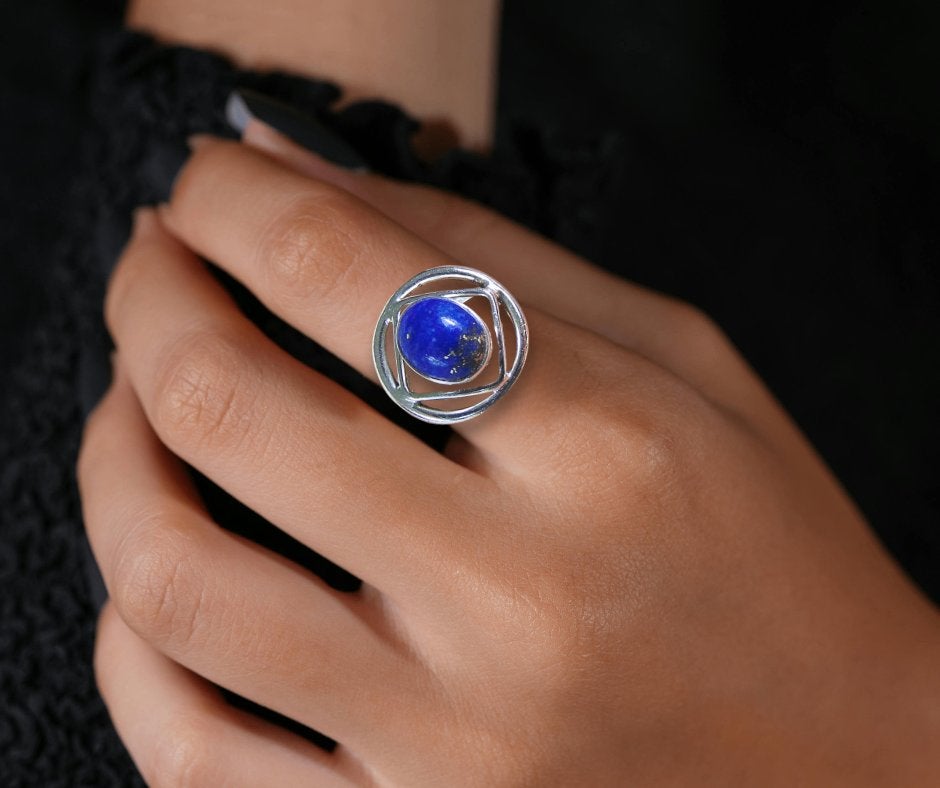 Prachtige 925 modernistische LAPIS LAZULI ring M17!, Sieraden, Tassen en Uiterlijk, Verzenden, Zo goed als nieuw, X, Dame of Heer