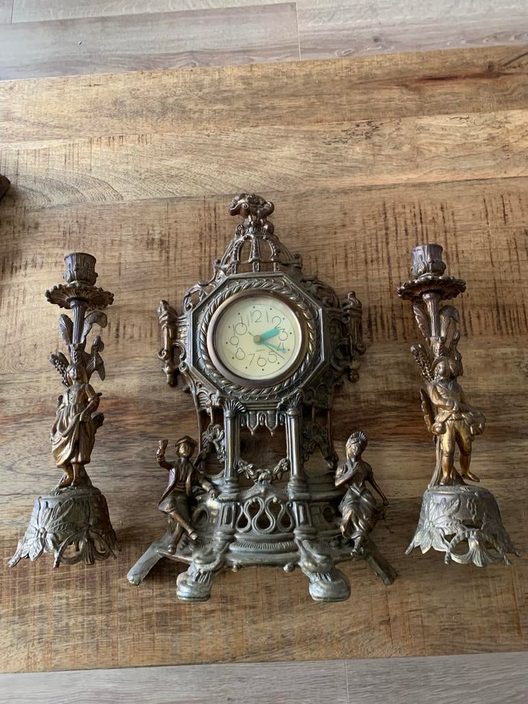 Antieke klok met kandelaars - Decoratieve set, Ophalen