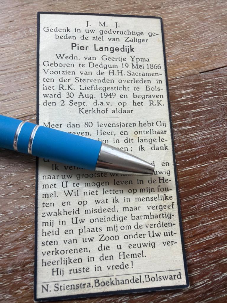 Langedijk Pier 1866 Dedgum 1949 Bolsward x Ypma - 30825-, Ophalen of Verzenden