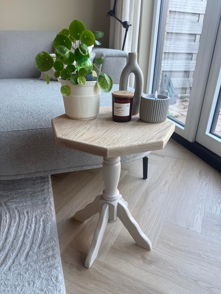 Houten bijzettafel | crème onderstel | stijlvol design, Minder dan 55 cm, Zo goed als nieuw, Overige vormen, Hout