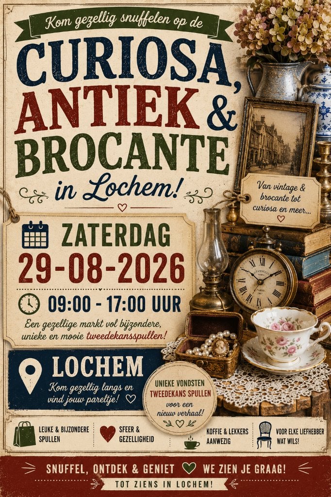 Curiosa, Antiek en Brocante markt in Lochem 29-08-2026, Ophalen of Verzenden