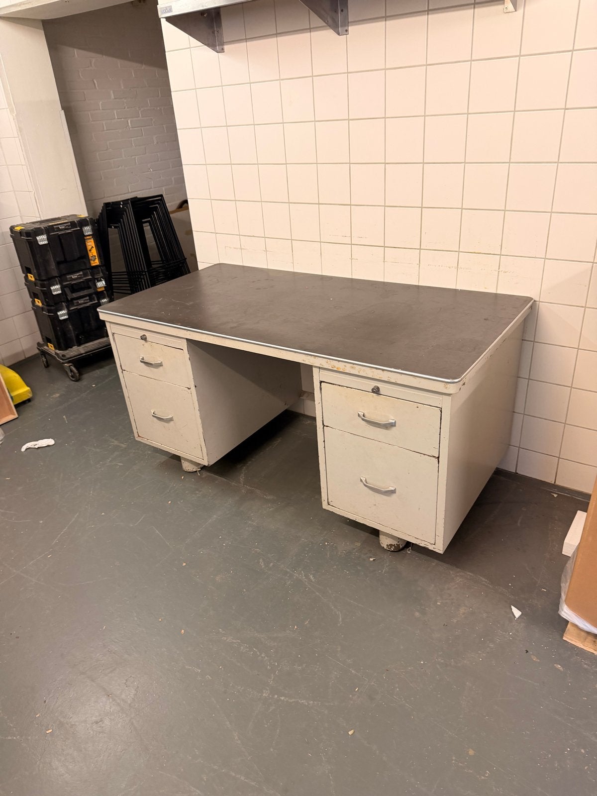 Vintage Stalen Bureau Gispen Stijl - 150x75cm, Ophalen, Gispen, Gebruikt, Metaal