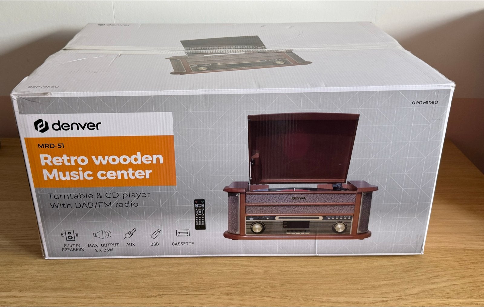 Denver MRD-51 Retro Houten platenspeler - Nieuw in doos, Cassettedeck, MP3-aansluiting, Nieuw, Ophalen