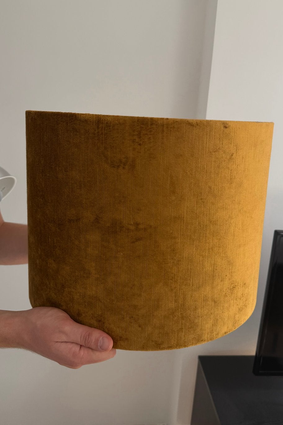 Moderne Gouden Textiel Lampenkap - Gebruikt, Huis en Inrichting, Lampen | Lampenkappen, Ophalen, Gebruikt, Goud, Textiel