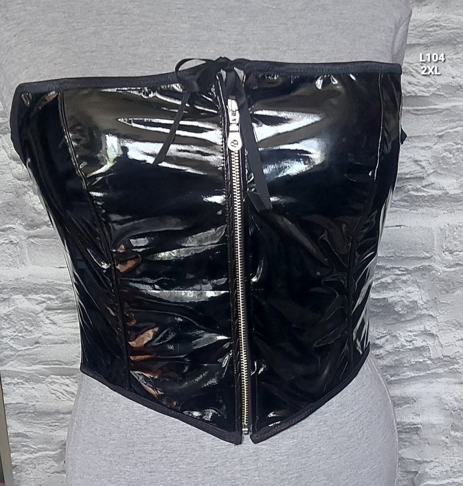 Kinky Zwart lak korset met rits en vetersluiting, Ophalen of Verzenden, Zwart, Body of Korset