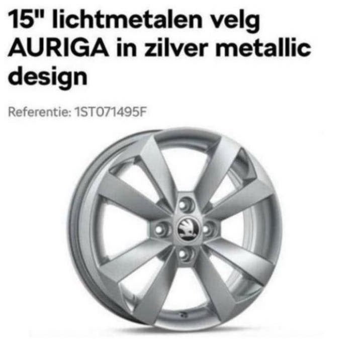 Skoda Citigo 15 inch Auriga velg. Aantal 1., Auto diversen, Wieldoppen, Ophalen, Zo goed als nieuw