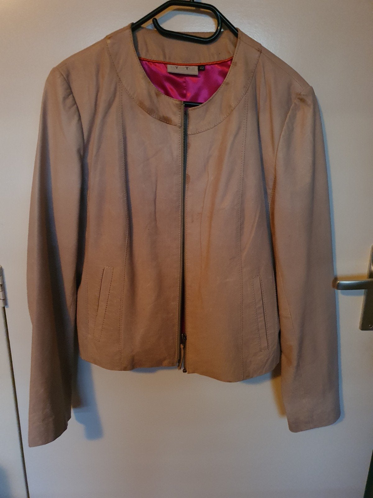 Leren jasje MY STYLE maat 42 met roze voering, Beige, Maat 42/44 (L), Ophalen of Verzenden, MY STYLE