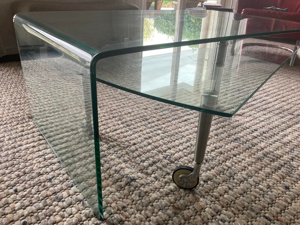 Beek Maupertuus Henk Vos glazen salon tafel, Gebruikt, Glas, 75 cm of meer, Ophalen