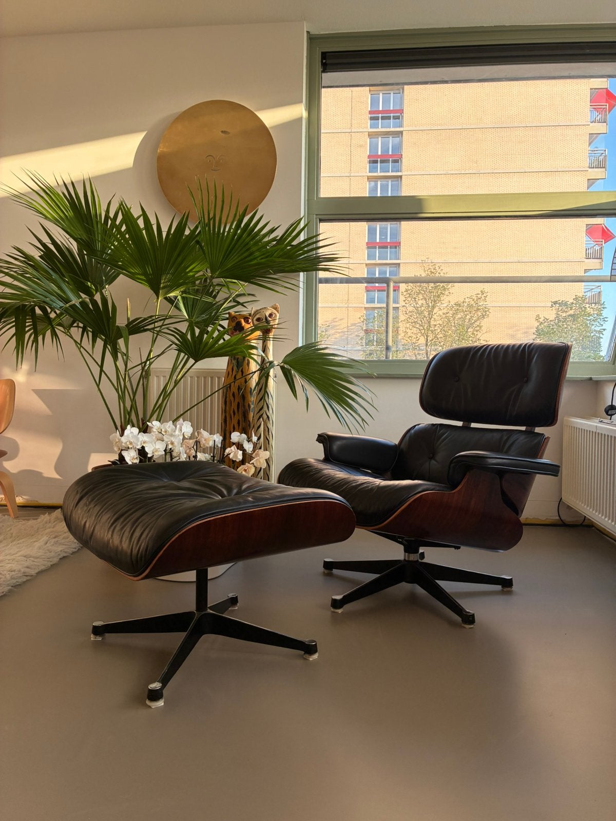 Herman Miller Eames Lounge Chair & Ottoman | Vintage, Huis en Inrichting, Fauteuils, Ophalen, Gebruikt, 50 tot 75 cm, Leer
