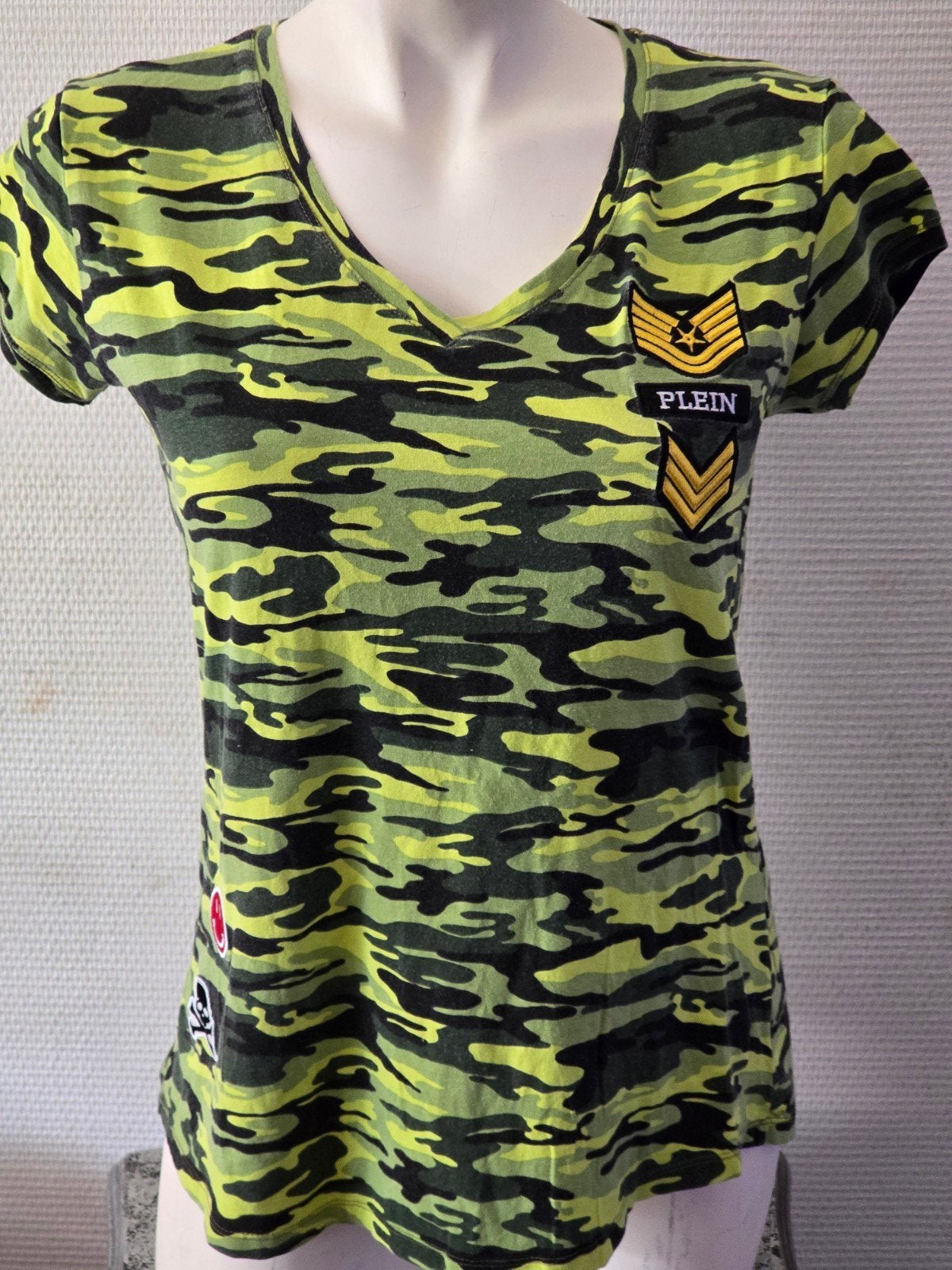 Philipp Plein camouflage T-shirt met patches maat M, Maat 38/40 (M), Ophalen of Verzenden, Korte mouw, Gedragen