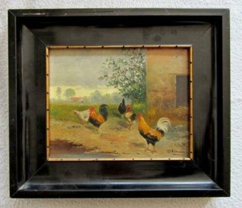 DUITS=== Afred Schönian 1856-1936 === kippen bij boerderij, Antiek en Kunst, Kunst | Schilderijen | Klassiek, Ophalen of Verzenden