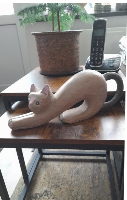 Massief houten kat, Huis en Inrichting, Woonaccessoires | Overige, Hout, Ophalen of Verzenden, Wit, Landelijk