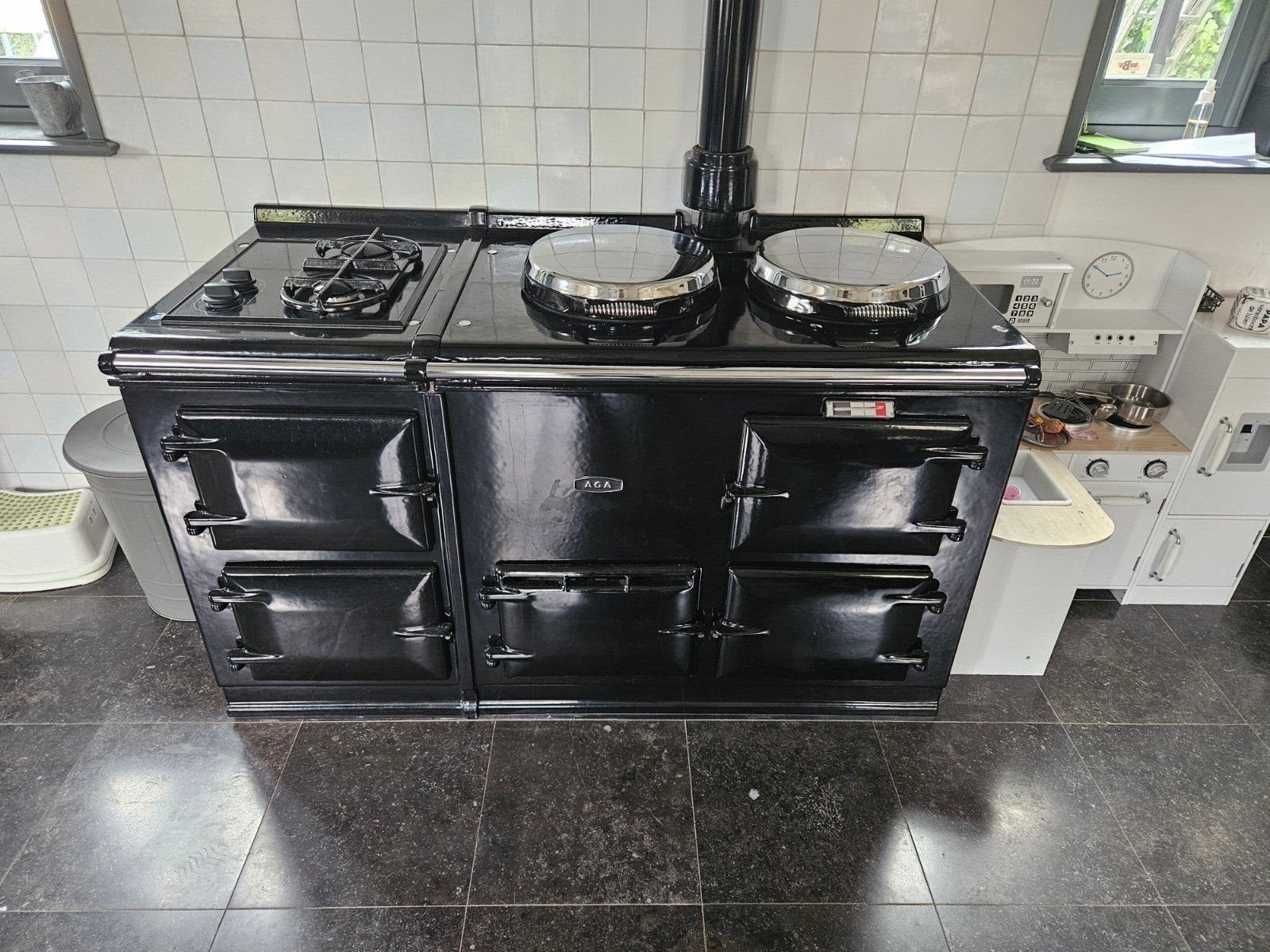 AGA Fornuis - Zwart, Gas en Kookplaten, Gebruikt, 60 cm of meer, Gas, Vrijstaand