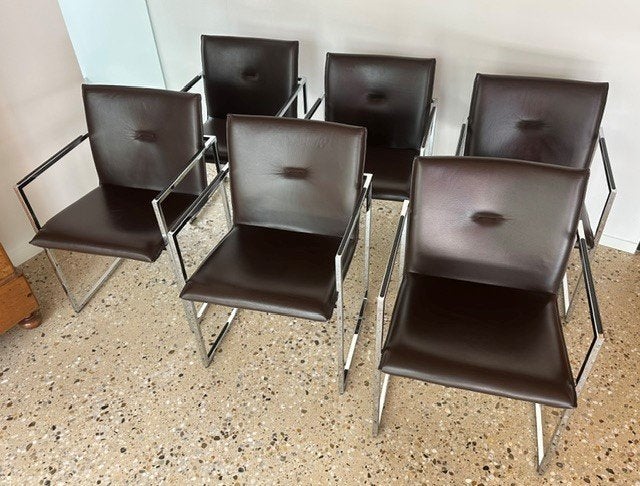 6 eettafelstoelen Arco XL, Ophalen, Bruin, Leer, Zo goed als nieuw