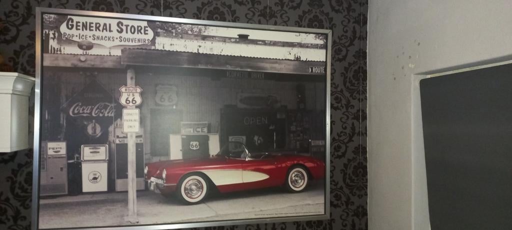 Grote schilderij corvette in lijst, Ophalen of Verzenden