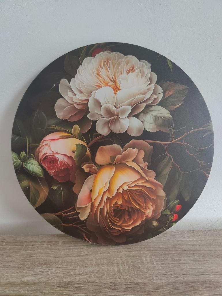 Ronde wanddecoratie met bloemenprint - Vintage stijl, Antiek en Kunst, Ophalen of Verzenden