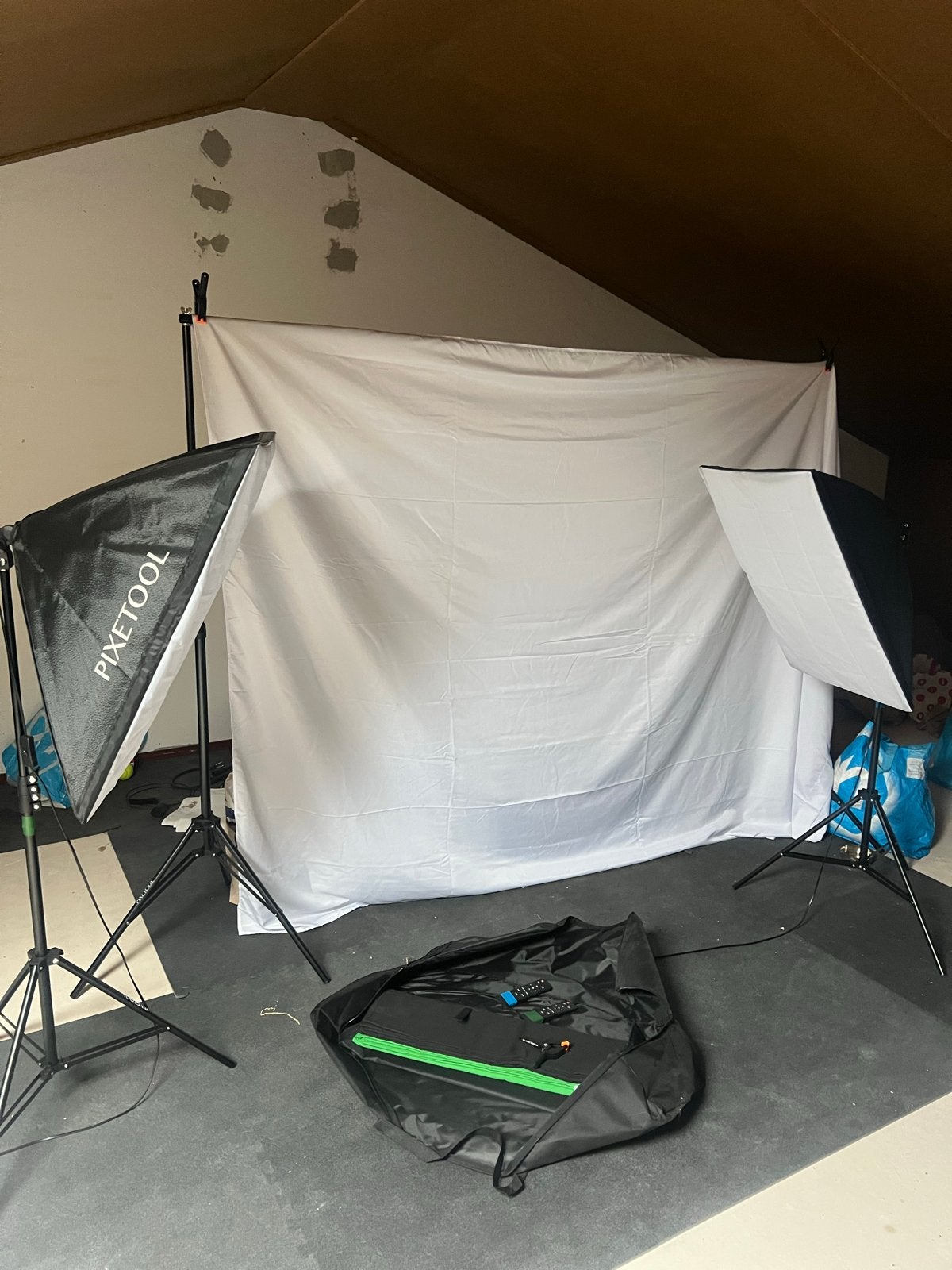 Complete PIXETOOL fotostudio set softboxen achtergrondenn, Gebruikt, Complete fotostudio, Ophalen of Verzenden, Overige merken